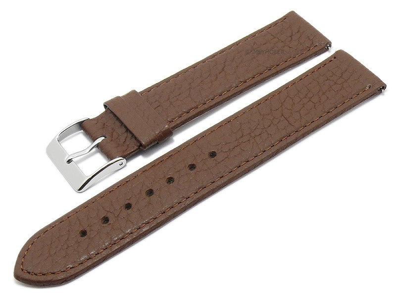 Uhrenarmband EASY-CLICK XS (extrakurz) Tobago 18mm dunkelbraun echt Leder genarbt matt abgenäht von MEYHOFER (Schließenbreite 16 mm)
