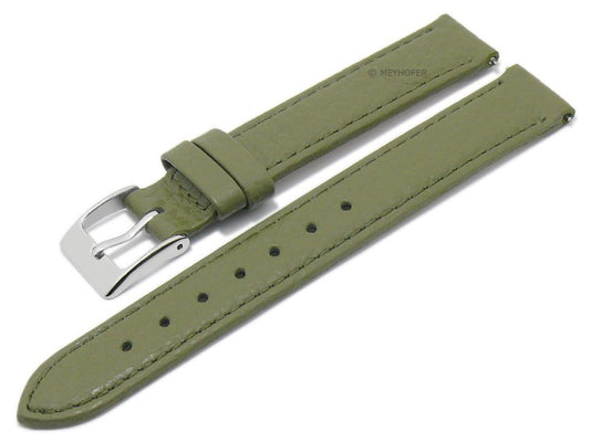 Uhrenarmband EASY-CLICK Trinidad 14mm oliv-grün echt Leder genarbt matt abgenäht von MEYHOFER (Schließenbreite 14 mm)