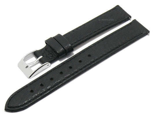 Uhrenarmband EASY-CLICK Trinidad 12mm schwarz echt Leder genarbt matt abgenäht von MEYHOFER (Schließenbreite 12 mm)