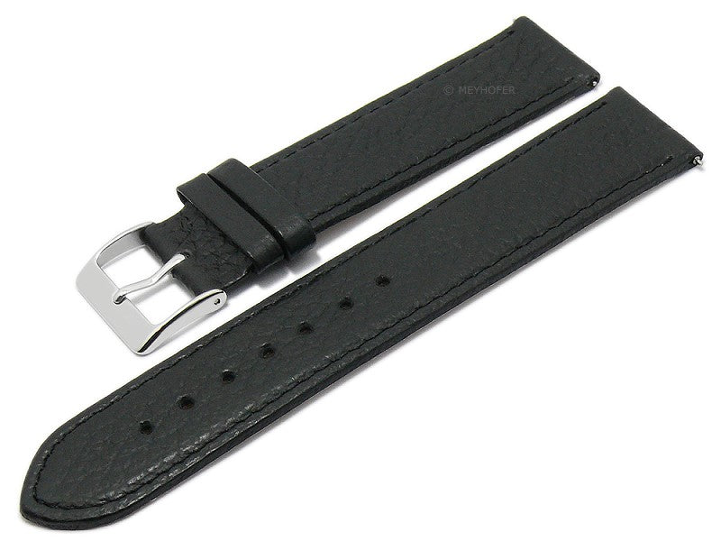 Uhrenarmband EASY-CLICK XS (extrakurz) Tobago 16mm schwarz echt Leder genarbt matt abgenäht von MEYHOFER (Schließenbreite 14 mm)
