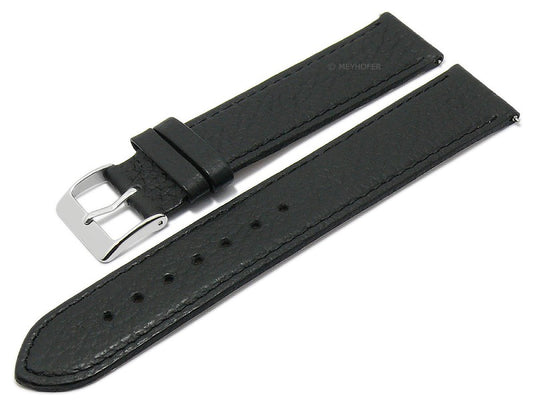 Uhrenarmband EASY-CLICK XS (extrakurz) Tobago 20mm schwarz echt Leder genarbt matt abgenäht von MEYHOFER (Schließenbreite 18 mm)