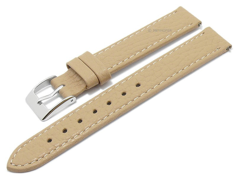 Uhrenarmband EASY-CLICK Trinidad 14mm beige echt Leder genarbt matt abgenäht von MEYHOFER (Schließenbreite 14 mm)
