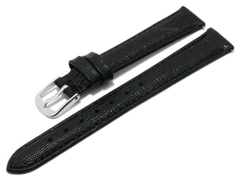 Uhrenarmband EASY-CLICK Mendoza 12mm schwarz echt Leder Teju-Prägung abgenäht von MEYHOFER (Schließenbreite 12 mm)