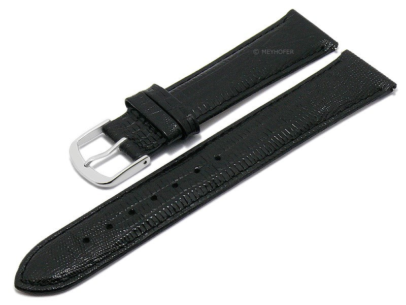 Uhrenarmband EASY-CLICK Mendoza 16mm schwarz echt Leder Teju-Prägung abgenäht von MEYHOFER (Schließenbreite 16 mm)