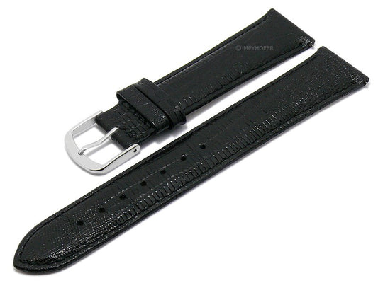 Uhrenarmband EASY-CLICK Mendoza 18mm schwarz echt Leder Teju-Prägung abgenäht von MEYHOFER (Schließenbreite 16 mm)