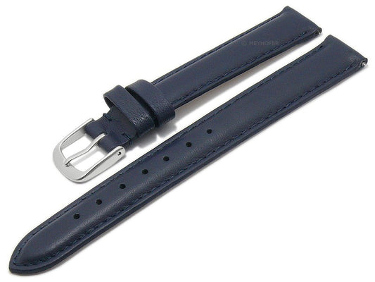 Uhrenarmband EASY-CLICK Naperville 13mm dunkelblau echt Leder glatt abgenäht von MEYHOFER (Schließenbreite 12 mm)