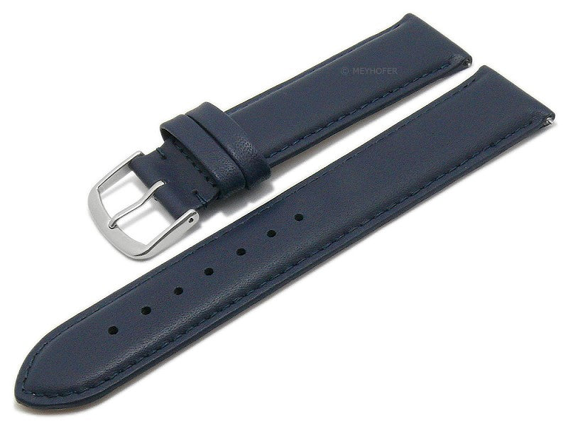 Uhrenarmband EASY-CLICK Naperville 15mm dunkelblau echt Leder glatt abgenäht von MEYHOFER (Schließenbreite 14 mm)