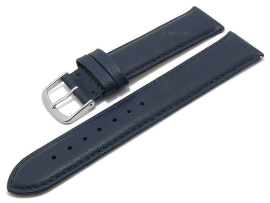 Uhrenarmband EASY-CLICK Naperville 15mm dunkelblau echt Leder glatt abgenäht von MEYHOFER (Schließenbreite 14 mm)