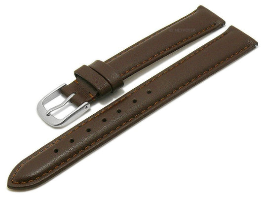 Uhrenarmband EASY-CLICK Naperville 13mm dunkelbraun echt Leder glatt abgenäht von MEYHOFER (Schließenbreite 12 mm)
