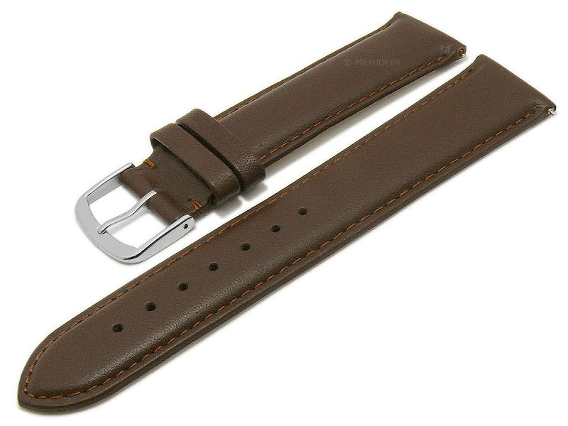 Uhrenarmband EASY-CLICK Naperville 21mm dunkelbraun echt Leder glatt abgenäht von MEYHOFER (Schließenbreite 20 mm)