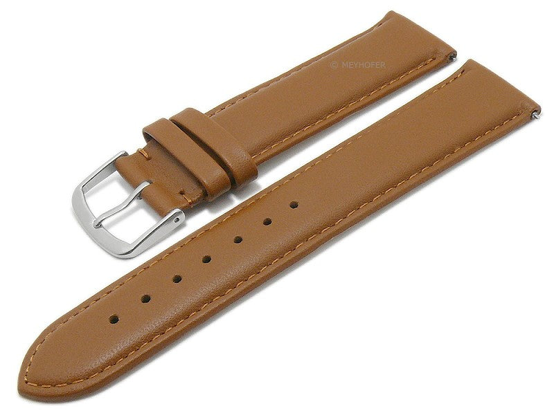 Uhrenarmband EASY-CLICK Naperville 17mm hellbraun echt Leder glatt abgenäht von MEYHOFER (Schließenbreite 16 mm)