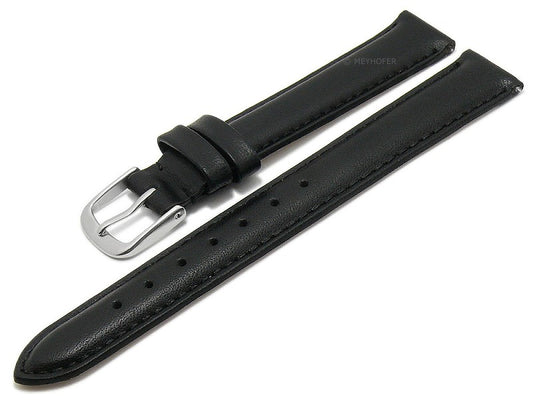 Uhrenarmband EASY-CLICK Naperville 13mm schwarz echt Leder glatt abgenäht von MEYHOFER (Schließenbreite 12 mm)