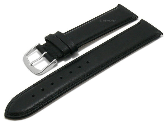 Uhrenarmband EASY-CLICK Naperville 23mm schwarz echt Leder glatt abgenäht von MEYHOFER (Schließenbreite 22 mm)