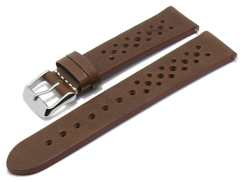 Uhrenarmband EASY-CLICK Freeport 18mm dunkelbraun echt Leder Racing/Rallye-Style ohne Bandnaht von MEYHOFER (Schließenbreite 16 mm)