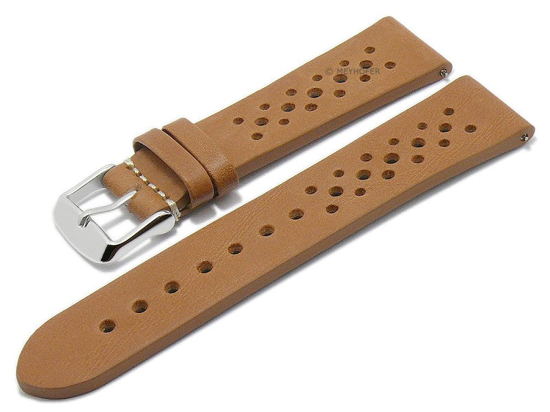 Uhrenarmband EASY-CLICK Freeport 22mm hellbraun echt Leder Racing/Rallye-Style ohne Bandnaht von MEYHOFER (Schließenbreite 20 mm)