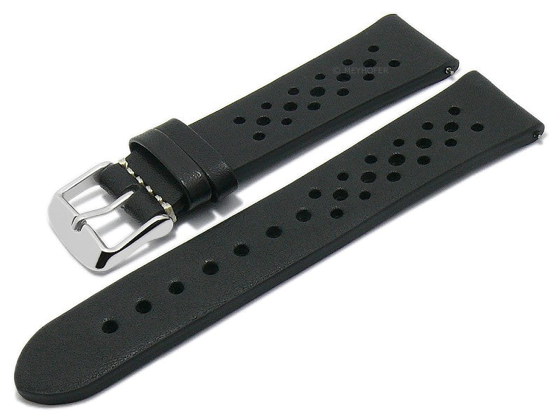 Uhrenarmband EASY-CLICK XL (extralang) Rutland 20mm schwarz echt Leder Racing/Rallye-Style ohne Bandnaht von MEYHOFER (Schließenbreite 18 mm)