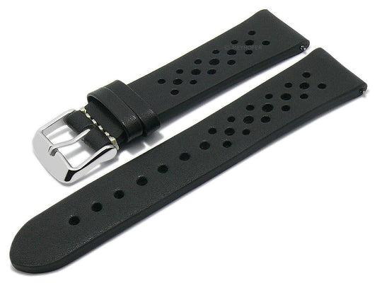 Uhrenarmband EASY-CLICK XL (extralang) Rutland 22mm schwarz echt Leder Racing/Rallye-Style ohne Bandnaht von MEYHOFER (Schließenbreite 20 mm)