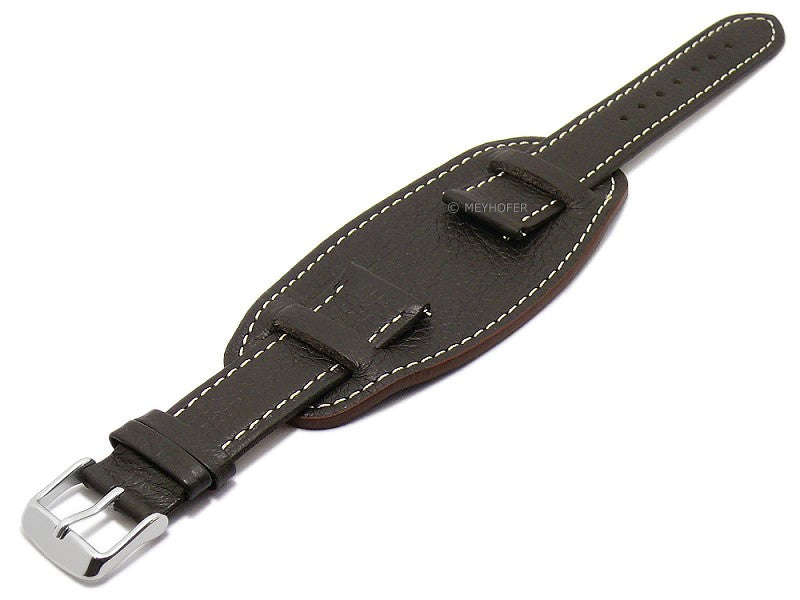 Meyhofer EASY-CLICK Uhrenarmband Brest 22mm dunkelbraun Leder genarbt mit Lederunterlage (Schließenanstoß 20 mm)
