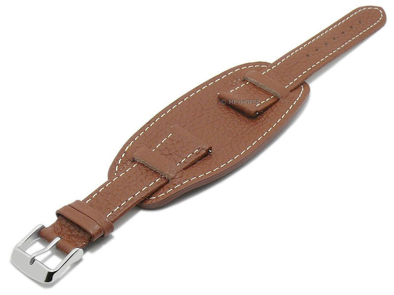 Meyhofer EASY-CLICK Uhrenarmband Brest 18mm hellbraun Leder genarbt mit Lederunterlage (Schließenanstoß 16 mm)