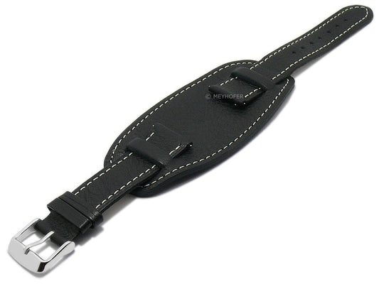 Meyhofer EASY-CLICK Uhrenarmband Brest 18mm schwarz Leder genarbt mit Lederunterlage (Schließenanstoß 16 mm)