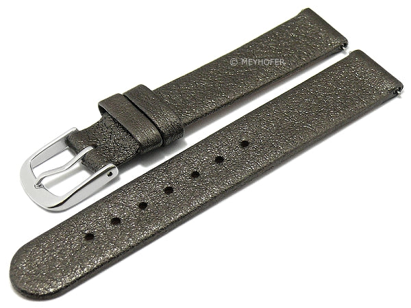 Uhrenarmband EASY-CLICK XS (extrakurz) Prado 16mm dunkelgrau-metallic echt Leder ohne Bandnaht von MEYHOFER (Schließenbreite 16 mm)