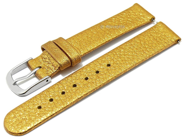 Uhrenarmband EASY-CLICK XS (extrakurz) Prado 12mm goldfarben-metallic echt Leder ohne Bandnaht von MEYHOFER (Schließenbreite 12 mm)