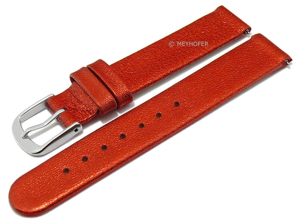Uhrenarmband EASY-CLICK XS (extrakurz) Prado 14mm rot-metallic echt Leder ohne Bandnaht von MEYHOFER (Schließenbreite 14 mm)