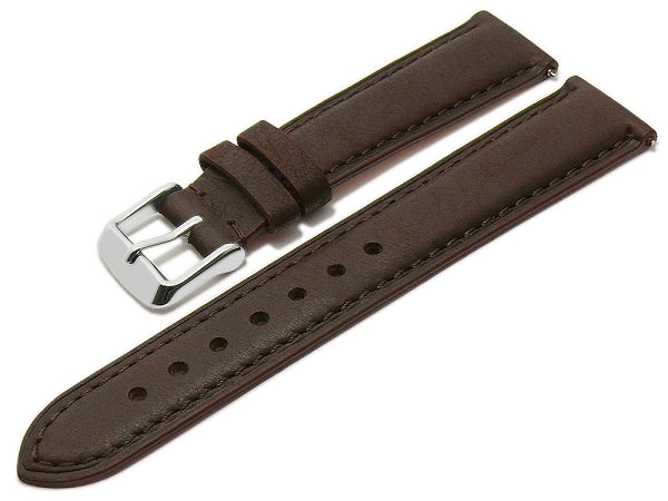 Uhrenarmband EASY-CLICK Altenburg 22mm dunkelbraun echt Leder abgenäht Unterseite vegetabil gegerbt von MEYHOFER (Schließenbreite 20 mm)