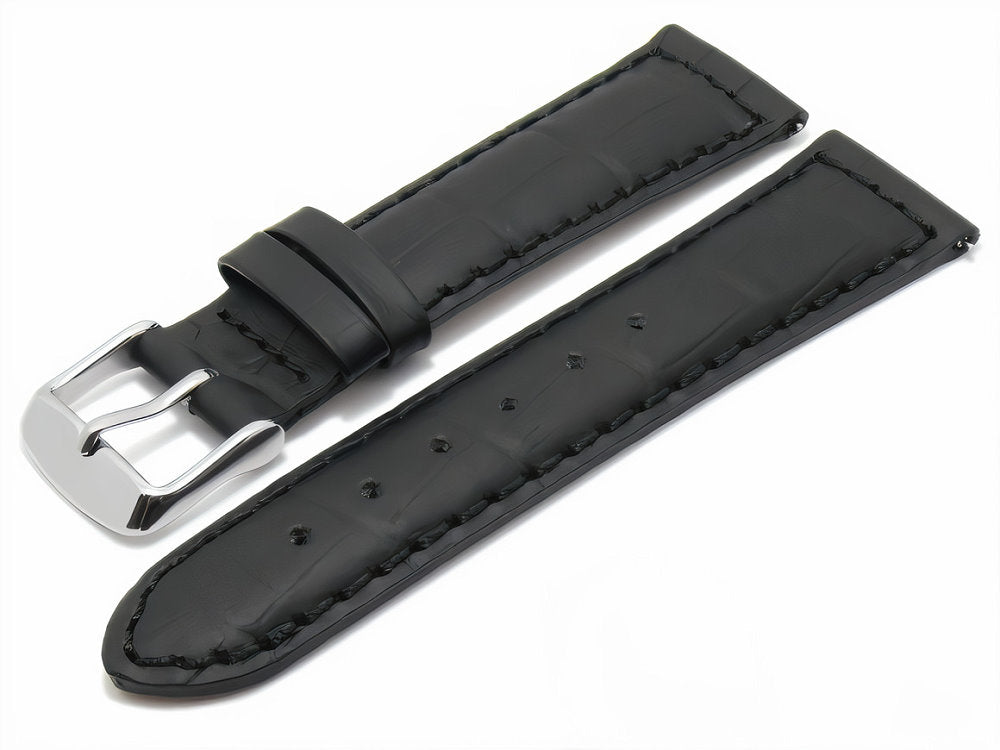 Uhrenarmband BANNACK Leder Alligator-Prägung schwarz XS extrakurz EASY-CLICK