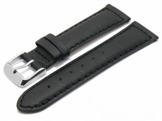 Uhrenarmband BANNACK Leder Alligator-Prägung schwarz XS extrakurz EASY-CLICK