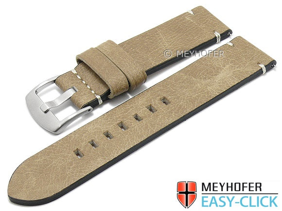 Meyhofer EASY-CLICK Uhrenarmband Midvale 20mm beige Leder Vintage-Look helle Naht (Schließenanstoß 20 mm)