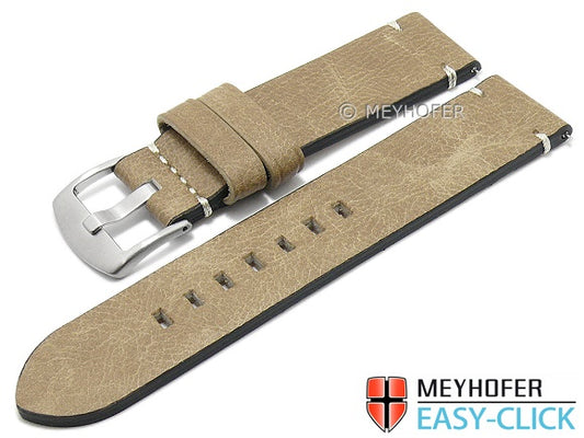 Meyhofer EASY-CLICK Uhrenarmband Midvale 20mm beige Leder Vintage-Look helle Naht (Schließenanstoß 20 mm)