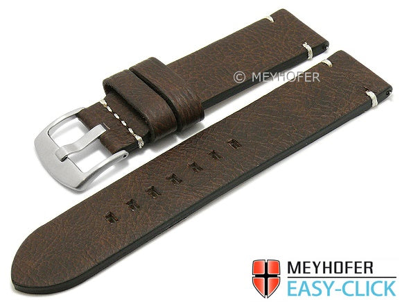 Meyhofer EASY-CLICK Uhrenarmband Midvale 20mm dunkelbraun Leder Vintage-Look helle Naht (Schließenanstoß 20 mm)