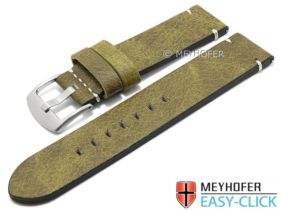 Meyhofer EASY-CLICK Uhrenarmband Midvale 22mm olivgrün Leder Vintage-Look helle Naht (Schließenanstoß 22 mm)