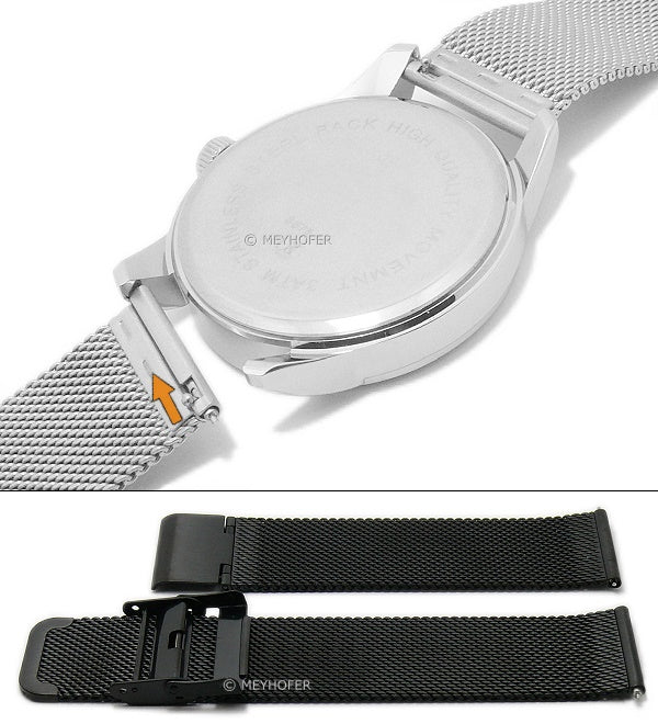 Meyhofer EASY-CLICK Uhrenarmband Dortmund 22mm schwarz Milanaise feines Geflecht matt