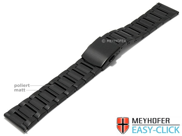 Meyhofer EASY-CLICK Uhrenarmband Halle 22mm schwarz Edelstahl teilweise poliert
