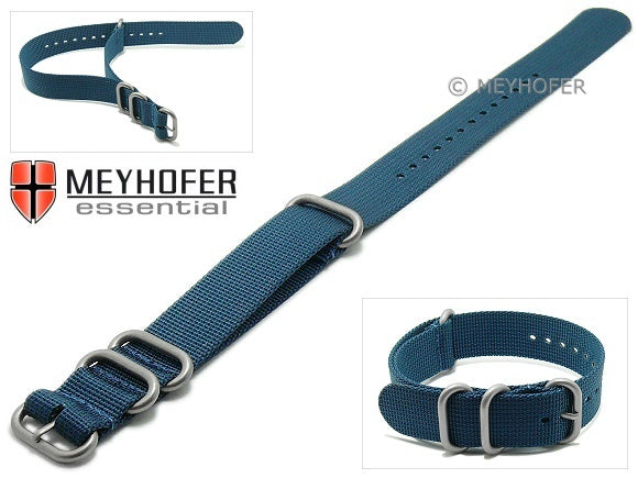 Uhrenarmband Pasadena 24mm mittelblau Synthetik/Textil NATO Zulu-Style 3 Metallschlaufen Durchzugsband von MEYHOFER