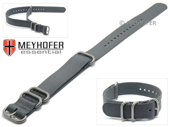 Uhrenarmband Pasadena 24mm grau Synthetik/Textil NATO Zulu-Style 3 Metallschlaufen Durchzugsband von MEYHOFER