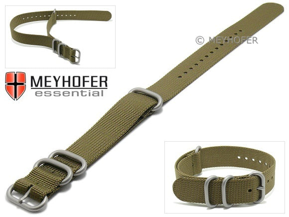 Uhrenarmband Pasadena 22mm olivgrün Synthetik/Textil NATO Zulu-Style 3 Metallschlaufen Durchzugsband von MEYHOFER