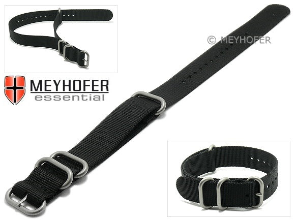 Uhrenarmband Pasadena 20mm schwarz Synthetik/Textil NATO Zulu-Style 3 Metallschlaufen Durchzugsband von MEYHOFER