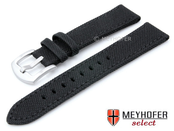 Uhrenarmband Sunnyvale Classic 22mm schwarz Canvas (Textil) abgenäht von MEYHOFER (Schließenanstoß 20 mm)