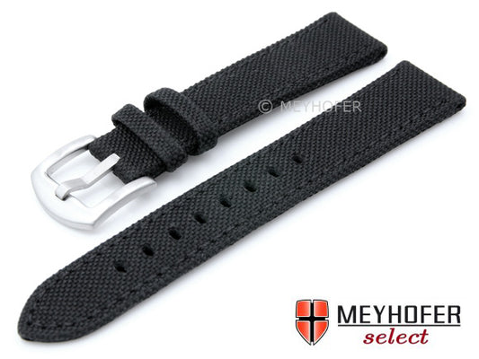 Uhrenarmband Sunnyvale Classic 22mm schwarz Canvas (Textil) abgenäht von MEYHOFER (Schließenanstoß 20 mm)