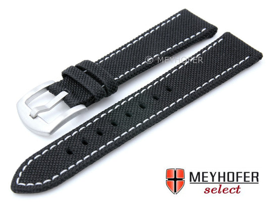 Uhrenarmband Sunnyvale 20mm schwarz Canvas (Textil) helle Naht von MEYHOFER (Schließenanstoß 18 mm)