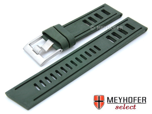Uhrenarmband Palau 24mm dunkelgrün Silikon glatt matt Lochmuster von MEYHOFER (Schließenanstoß 24 mm)