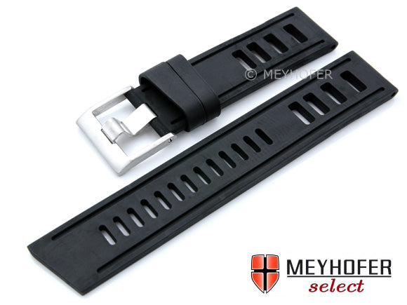 Uhrenarmband Palau 18mm schwarz Silikon glatt matt Lochmuster von MEYHOFER (Schließenanstoß 18 mm)