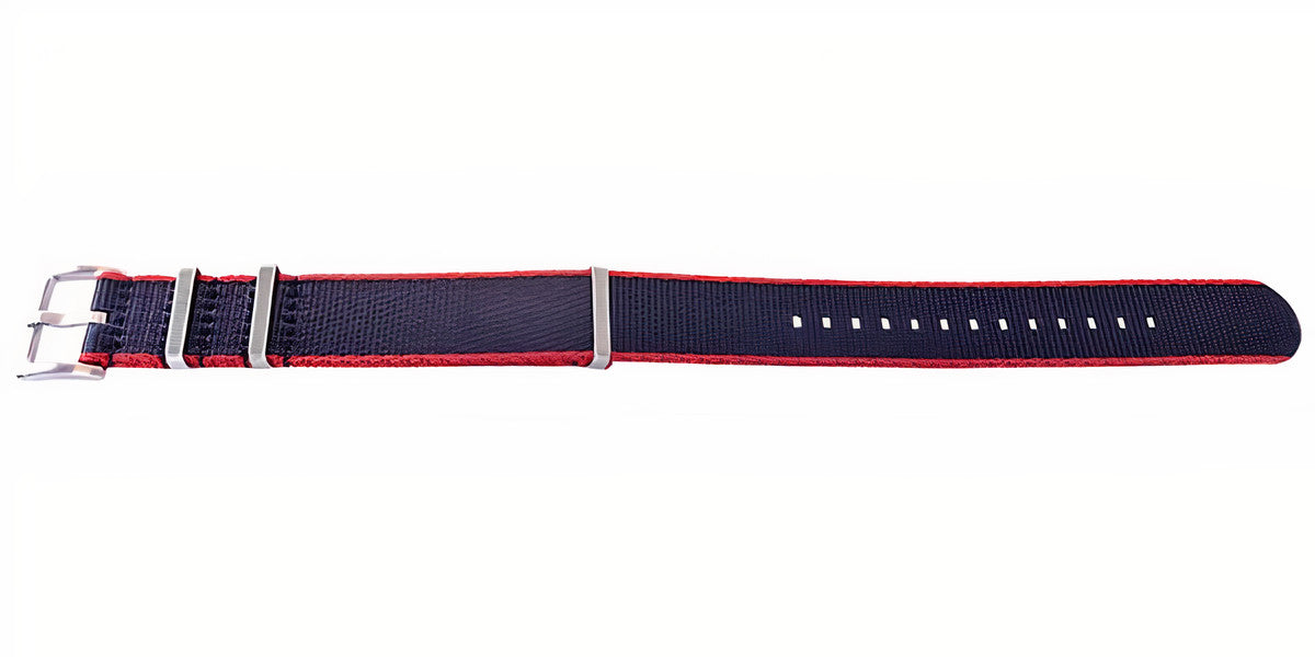 Uhrenarmband Willisburg 22mm dunkelblau/rot Textil/Synthetik Durchzugsband im NATO-Style von MEYHOFER