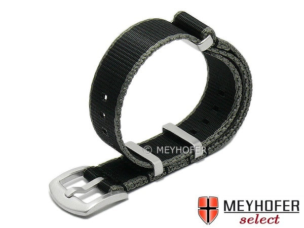 Uhrenarmband Willisburg 20mm schwarz/grau Textil/Synthetik Durchzugsband im NATO-Style von MEYHOFER