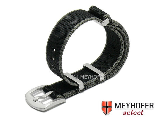 Uhrenarmband Willisburg 22mm schwarz/grau Textil/Synthetik Durchzugsband im NATO-Style von MEYHOFER