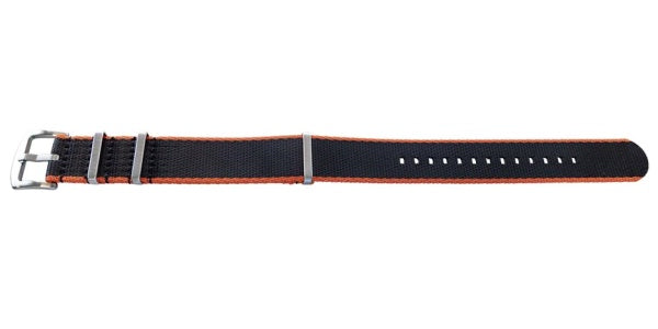 Uhrenarmband Willisburg 22mm schwarz/orange Textil/Synthetik Durchzugsband im NATO-Style von MEYHOFER