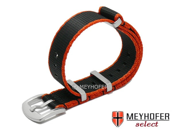 Uhrenarmband Willisburg 20mm schwarz/orange Textil/Synthetik Durchzugsband im NATO-Style von MEYHOFER
